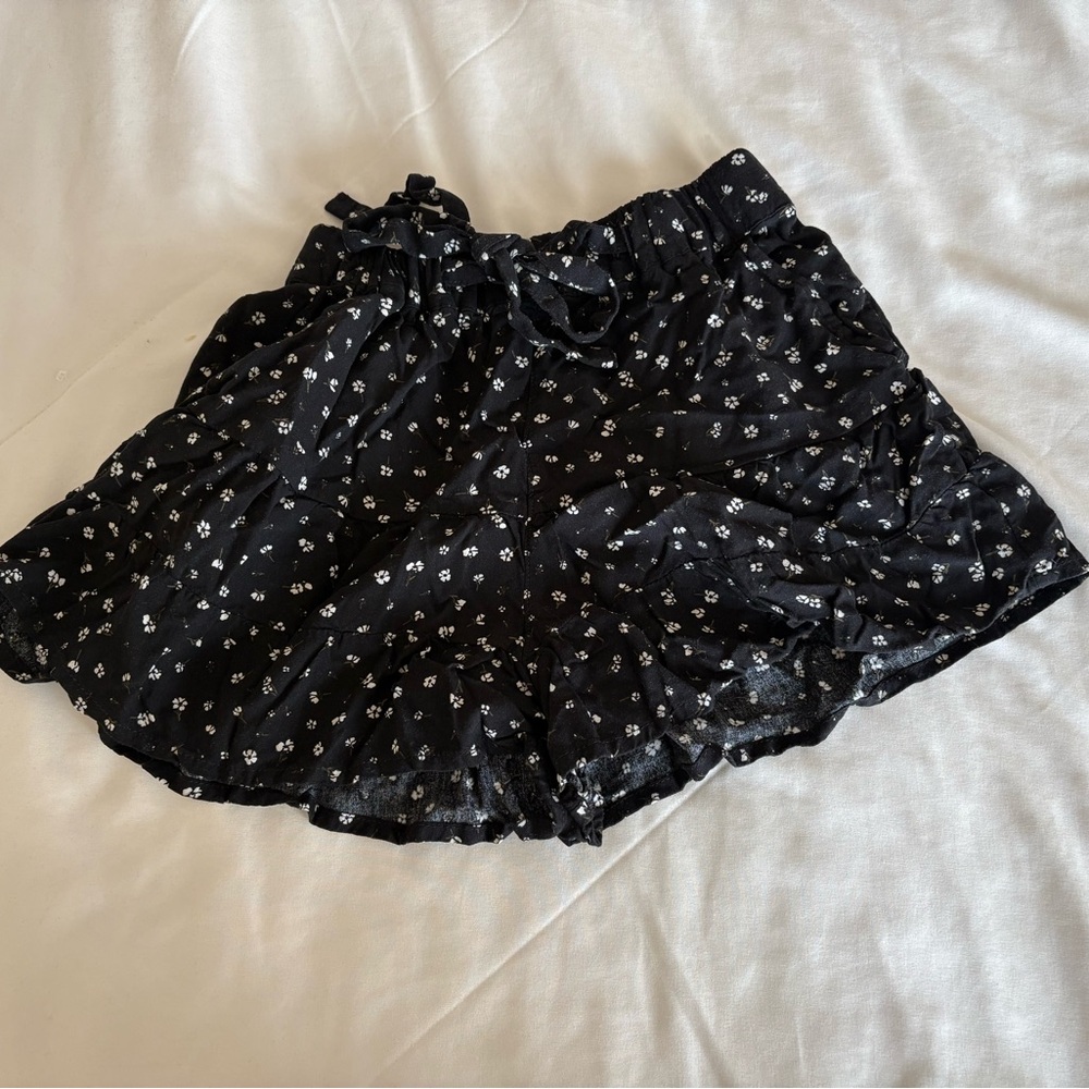 SO Black Bubble Mini Skirt with Ruffled Tie Front